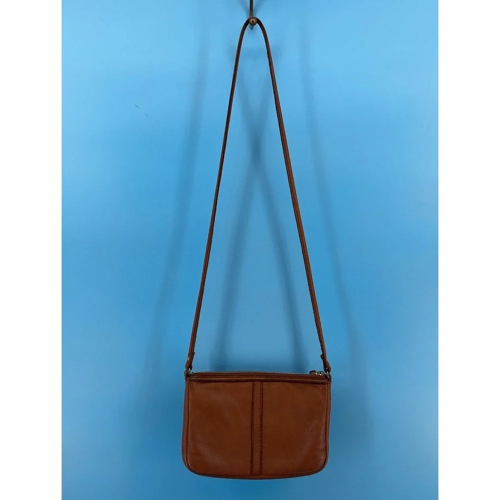Fossil Brown‎ Leather Crossbody Shoulder Bag Organizer Zip Purse Women